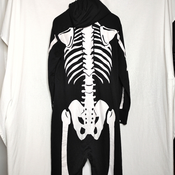 Tipsy Elves Skeleton Costume Jumpsuit Full Zip Black White Large L Unisex Pajama - Picture 5 of 13